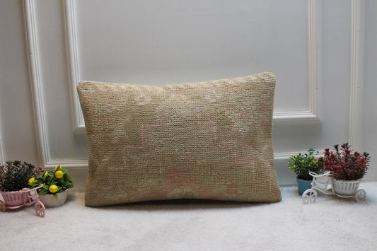 Vintage Turkish Rug Lumbar Pillow Cover: Soft Colors, 16x24 inch