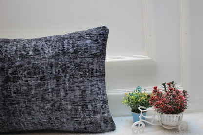Gray Turkish Lumbar Pillow Cover: Vintage Rug Pillow, 16x24 inch