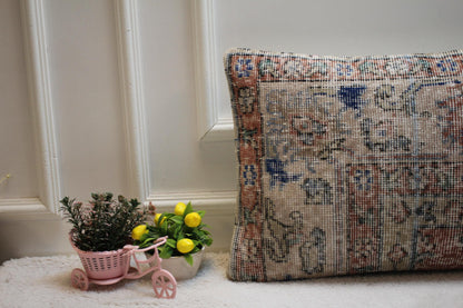 Vintage Turkish Rug Lumbar Pillow Cover: Upcycled Kilim Pillow Case (16x24 in)