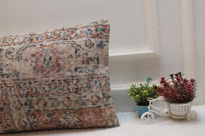 Vintage Turkish Rug Lumbar Pillow Cover: Upcycled Kilim Pillow Case (16x24 in)