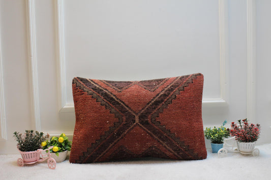 Handmade Kilim Lumbar Pillow Cover: Upcycled Turkish Wool Rug (16x24 inc)