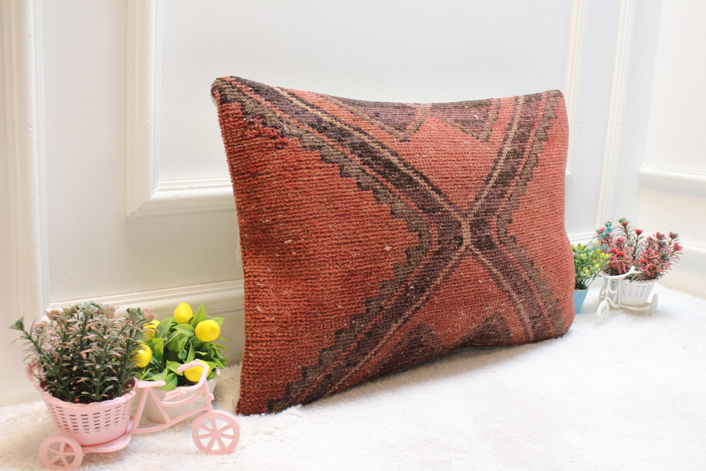 Handmade Kilim Lumbar Pillow Cover: Upcycled Turkish Wool Rug (16x24 inc)
