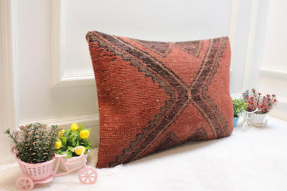 Handmade Kilim Lumbar Pillow Cover: Upcycled Turkish Wool Rug (16x24 inc)