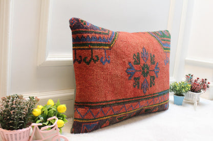 Floral Kilim Lumbar Pillow Cover: Vintage Woven Rug, 16x24 inch