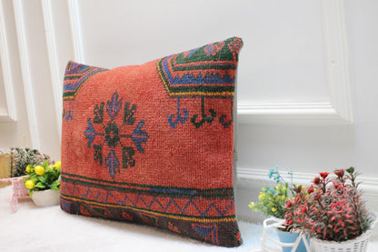 Floral Kilim Lumbar Pillow Cover: Vintage Woven Rug, 16x24 inch