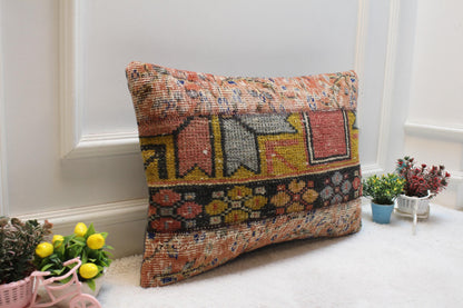 Handmade Kilim Pillow Cover: Upcycled Vintage Turkish Rug (16x24 inc)