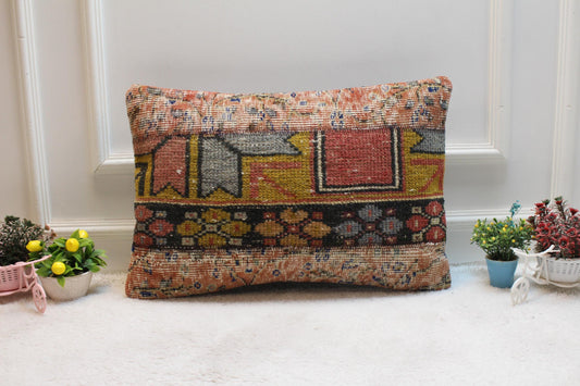 Handmade Kilim Pillow Cover: Upcycled Vintage Turkish Rug (16x24 inc)