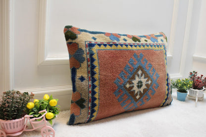 Geometric Kilim Lumbar Pillow Cover: Upcycled Woven Rug, 16x24 inch