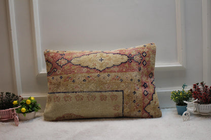 Vintage Turkish Rug Lumbar Pillow Cover: Organic Wool, 16x24 inch