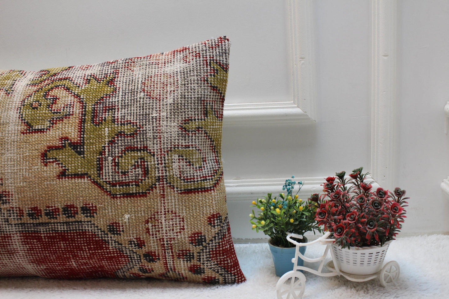 Handmade Turkish Rug Lumbar Pillow Cover: Faded Anatolian Kilim, 16x24 inch