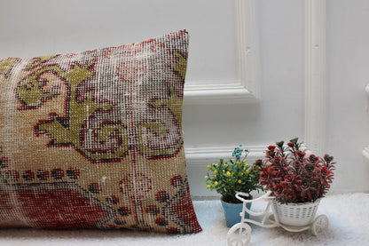 Handmade Turkish Rug Lumbar Pillow Cover: Faded Anatolian Kilim, 16x24 inch