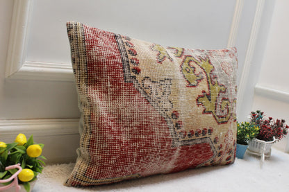 Handmade Turkish Rug Lumbar Pillow Cover: Faded Anatolian Kilim, 16x24 inch