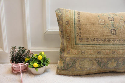 Handmade Kilim Lumbar Pillow Cover: Orange Gray Woven Rug (16x24 in)