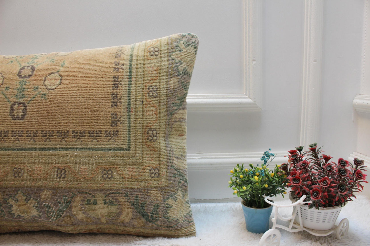 Handmade Kilim Lumbar Pillow Cover: Orange Gray Woven Rug (16x24 in)