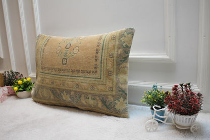 Handmade Kilim Lumbar Pillow Cover: Orange Gray Woven Rug (16x24 in)