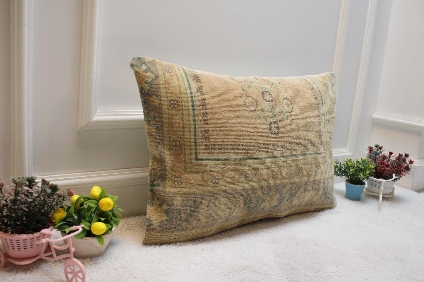 Handmade Kilim Lumbar Pillow Cover: Orange Gray Woven Rug (16x24 in)