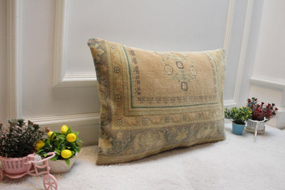 Handmade Kilim Lumbar Pillow Cover: Orange Gray Woven Rug (16x24 in)