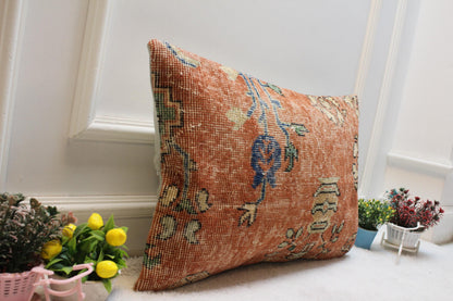 Floral Kilim Lumbar Pillow Cover: Vintage Rug Upcycled (16x24 in)