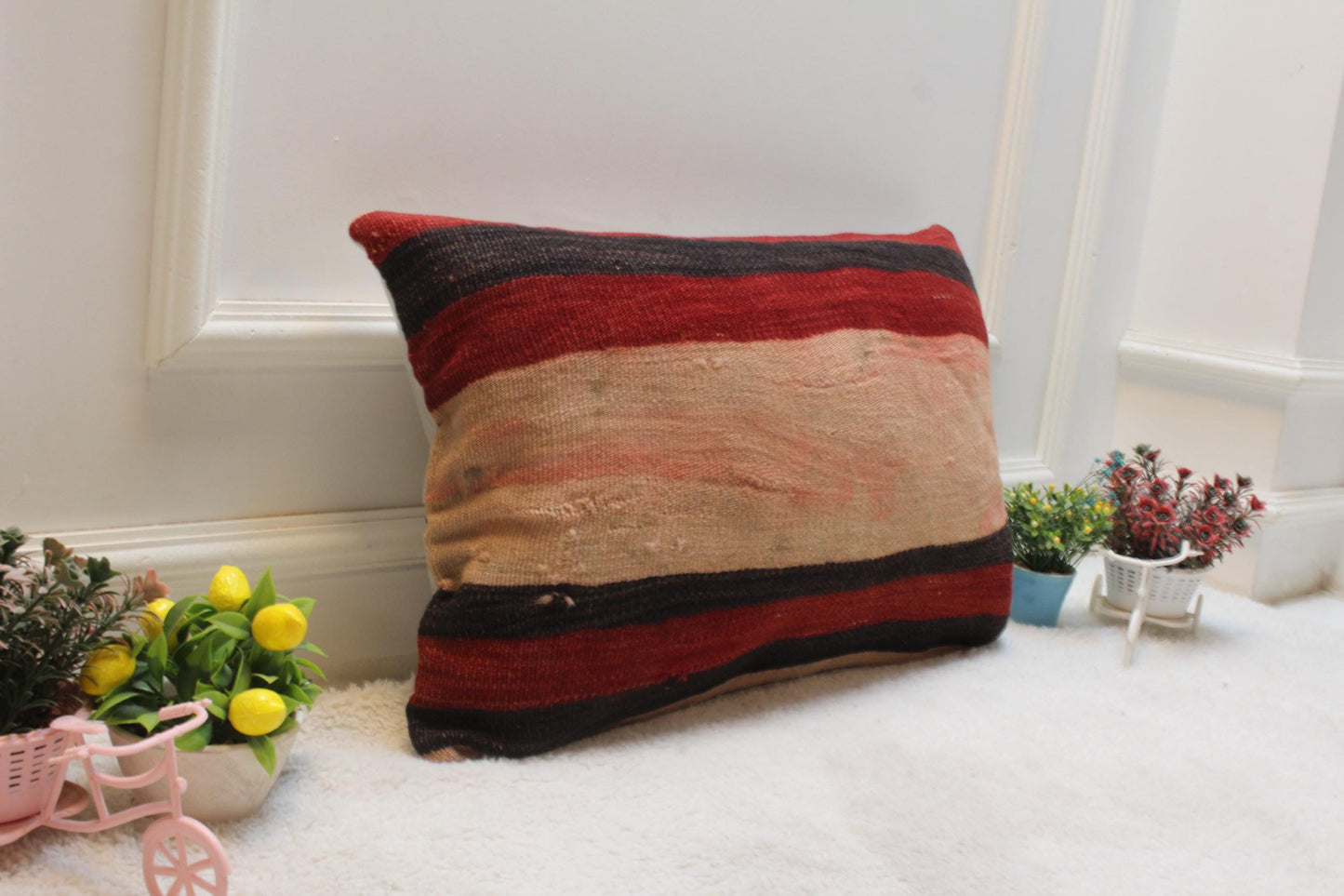 Handmade Kilim Lumbar Pillow Cover: Vintage Anatolian Wool, 16x24 Inch