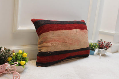 Handmade Kilim Lumbar Pillow Cover: Vintage Anatolian Wool, 16x24 Inch