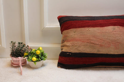 Handmade Kilim Lumbar Pillow Cover: Vintage Anatolian Wool, 16x24 Inch