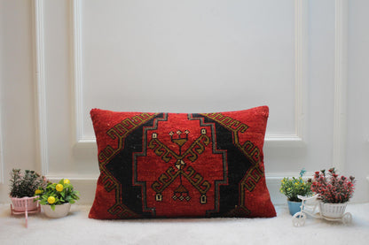 Handmade Wool Kilim Pillow Cover: Ethnic Anatolian Rug Pillow (16x24 in)