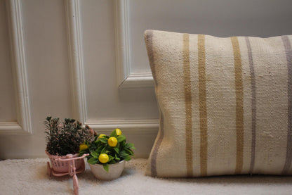 Handmade Kilim Lumbar Pillow Cover: Striped Woven Rug, 16x24 inch