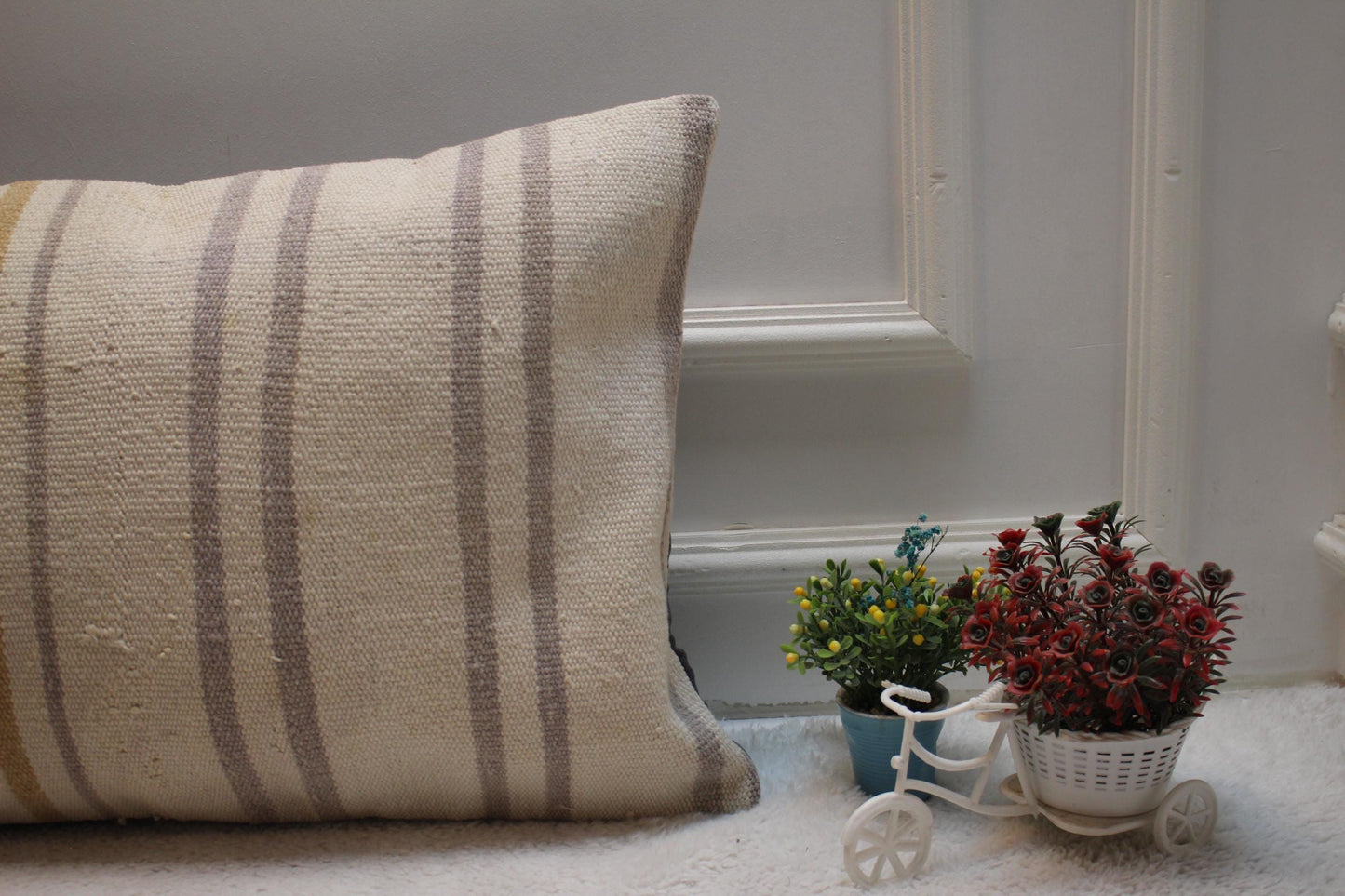 Handmade Kilim Lumbar Pillow Cover: Striped Woven Rug, 16x24 inch