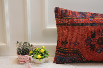 Handmade Red Kilim Pillow Cover: Upcycled Woven Rug (16x24 inc)