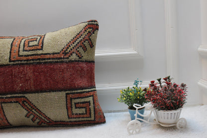 Handmade Kilim Pillow Cover: Upcycled Woven Rug, Geometric Design (16x24in)