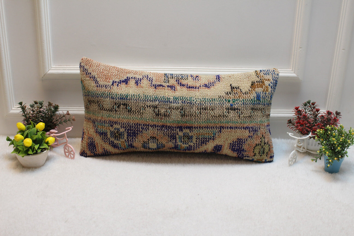 Handmade Kilim Lumbar Pillow Cover: Vintage Turkish Rug, 12x24 inch