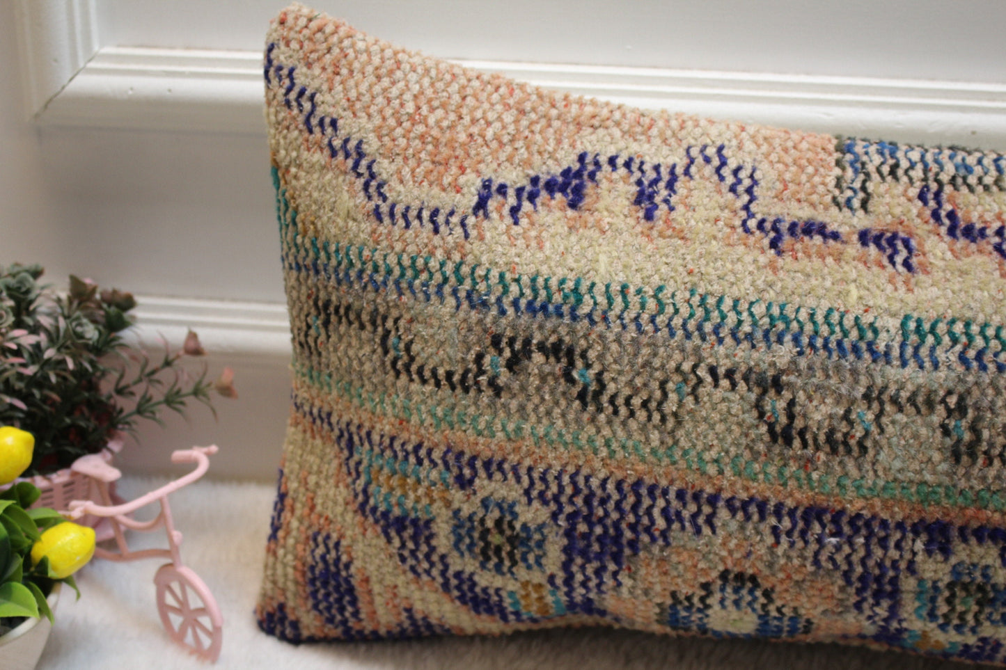 Handmade Kilim Lumbar Pillow Cover: Vintage Turkish Rug, 12x24 inch
