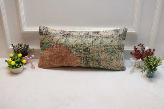 12x24 Lumbar Pillow Cover: Vintage Turkish Rug, Organic Wool