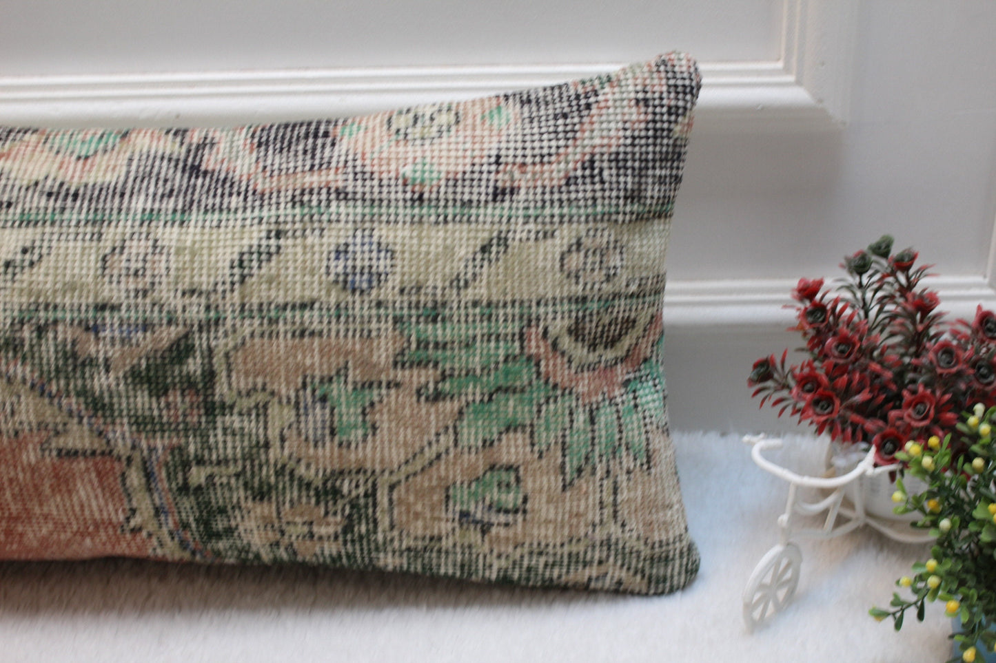 12x24 Lumbar Pillow Cover: Vintage Turkish Rug, Organic Wool
