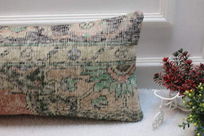12x24 Lumbar Pillow Cover: Vintage Turkish Rug, Organic Wool
