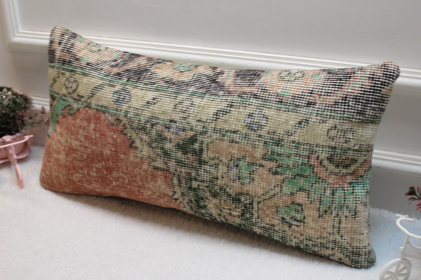 12x24 Lumbar Pillow Cover: Vintage Turkish Rug, Organic Wool