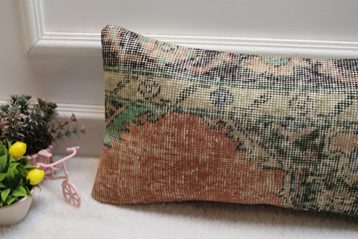 12x24 Lumbar Pillow Cover: Vintage Turkish Rug, Organic Wool