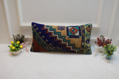 Handmade Lumbar Kilim Pillow Cover: Organic Wool Anatolian Design (12x24 inc)
