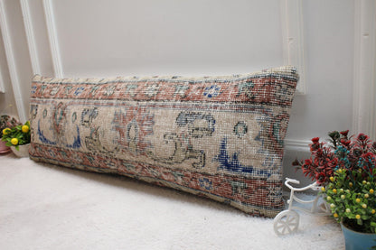 Floral Turkish Rug Lumbar Pillow Cover: Handmade Boho Decor (12x36 in)
