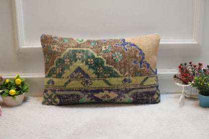 Handmade Turkish Rug Lumbar Pillow Cover: Anatolian Kilim Pillow (12x20 in)