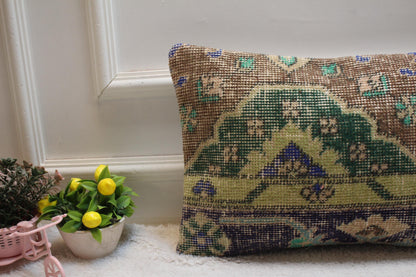 Handmade Turkish Rug Lumbar Pillow Cover: Anatolian Kilim Pillow (12x20 in)