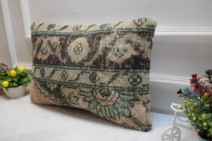 Floral Turkish Rug Lumbar Pillow Cover: Handmade Anatolian Pillow (12x20 in)