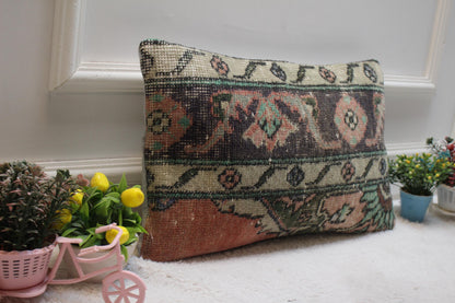 Handmade Turkish Rug Lumbar Pillow Cover: Upcycled Kilim, 12x20 inch