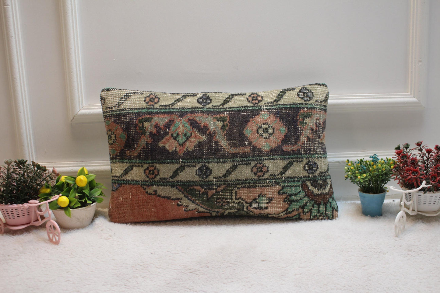 Handmade Turkish Rug Lumbar Pillow Cover: Upcycled Kilim, 12x20 inch