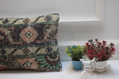 Handmade Turkish Rug Lumbar Pillow Cover: Upcycled Kilim, 12x20 inch