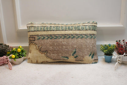 Handmade Wool Lumbar Pillow Cover: Upcycled Anatolian Rug, 12x20 inch