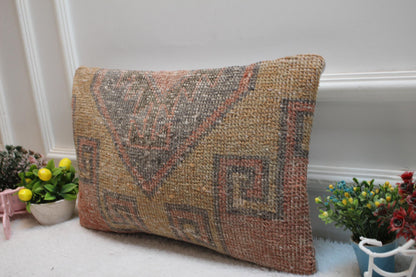 Handmade Lumbar Kilim Pillow Cover: Vintage Turkish Rug, 12x20 inch