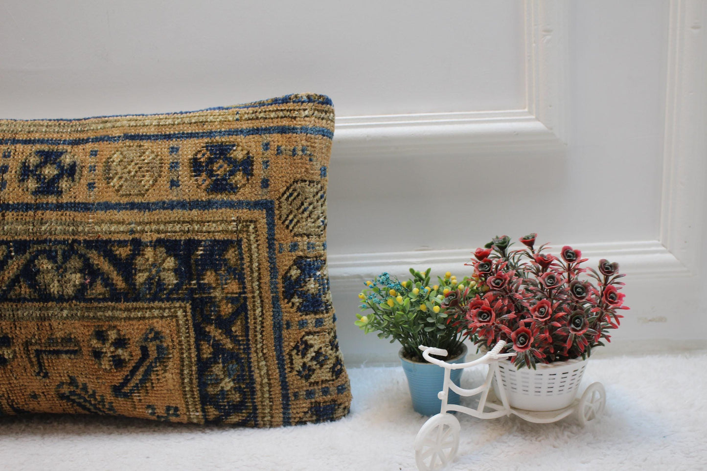 Handmade Kilim Lumbar Pillow Cover: Upcycled Rug Pillow, 12x20 inch