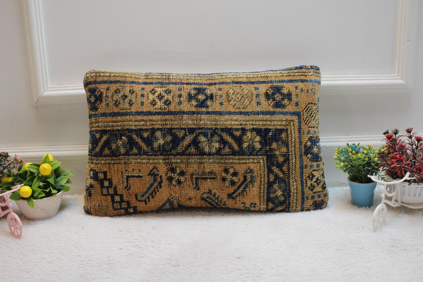Handmade Kilim Lumbar Pillow Cover: Upcycled Rug Pillow, 12x20 inch