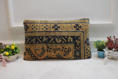Handmade Kilim Lumbar Pillow Cover: Upcycled Rug Pillow, 12x20 inch